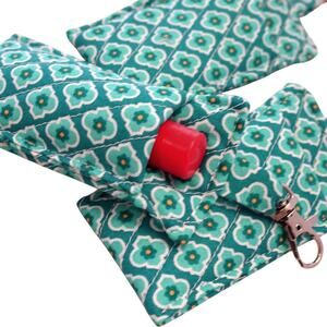 3 pc QUILTED TEAL & TURQOUISE CHAPSTICK HOLDER/ Lip Balm Pouch set